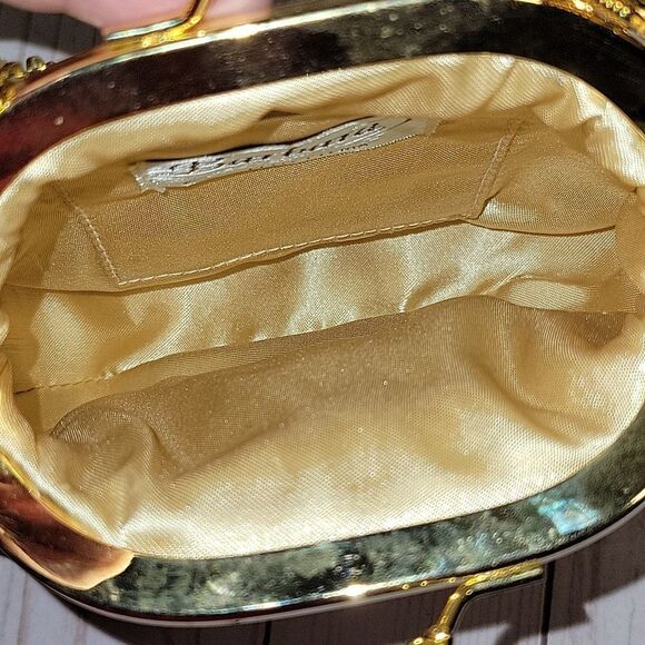 Gorgeous BARBARA Pelletarria Italy Clutch Satin Beaded  Bag  Gold NWT - Picture 11 of 13